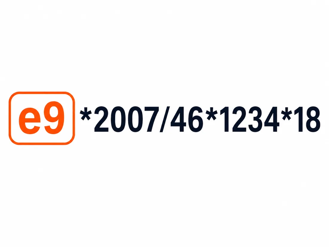 Contraseña de homologación europea e9*2007/46*1234*18 con la «e9» resaltada